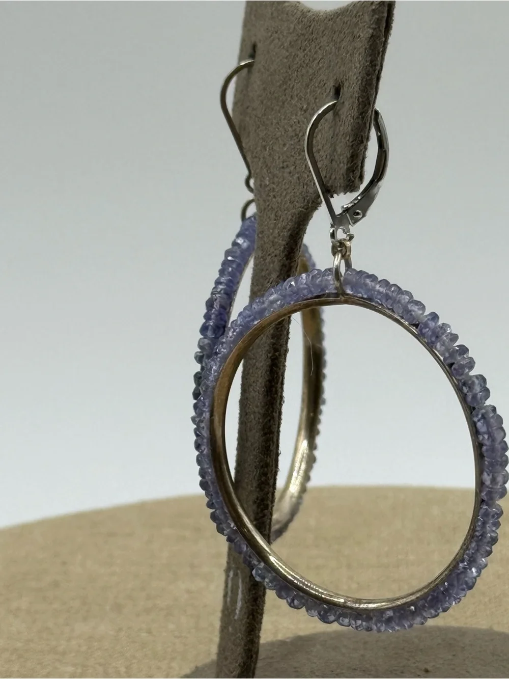 925 sterling silver tanzanite Bead Hoop Earrings